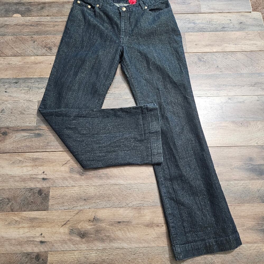 V Cristina Jeans Womens Blue High‎ Rise Gold Metallic Straight Leg Size 12 Denim